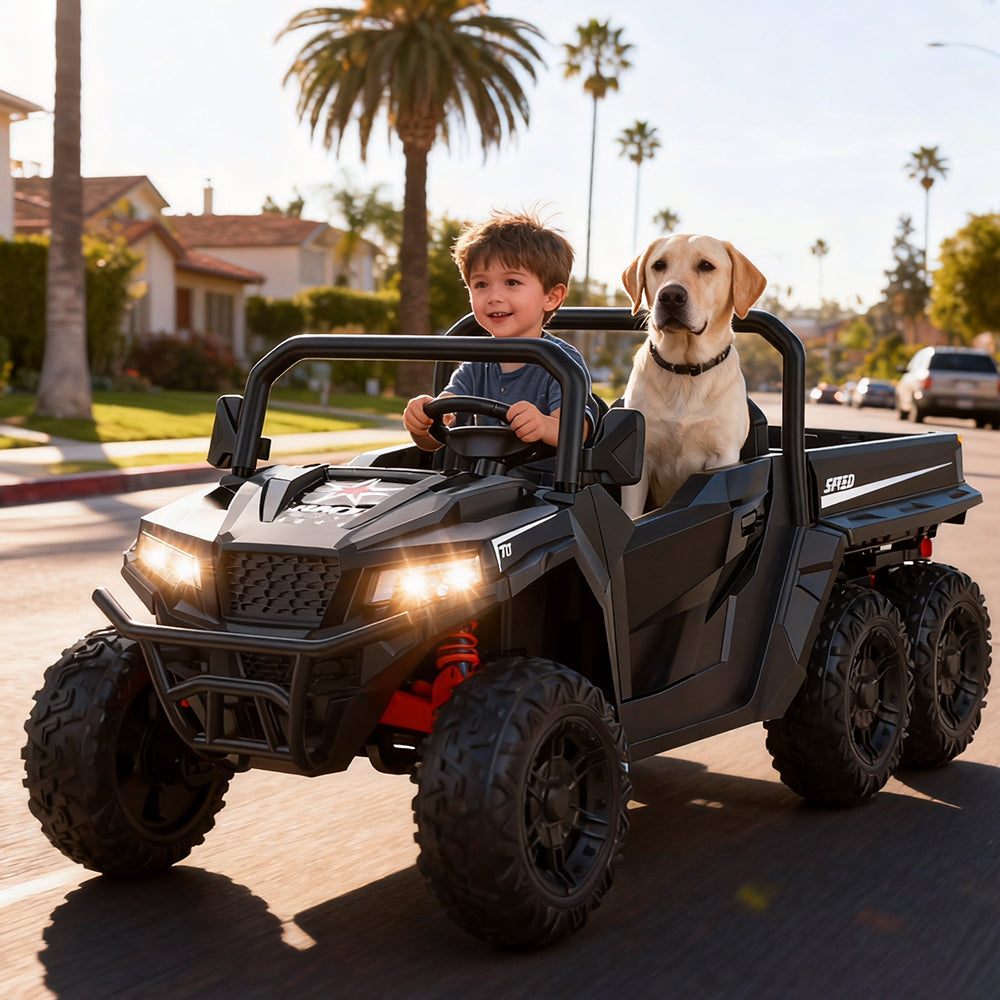 Garvee 24V 2 Seater Ride On Dump Truck With Remote Control, 4WD 6 Wheels, Music Player, LED Lights, Big Kids Ride Toy, 20" Wide, Red
