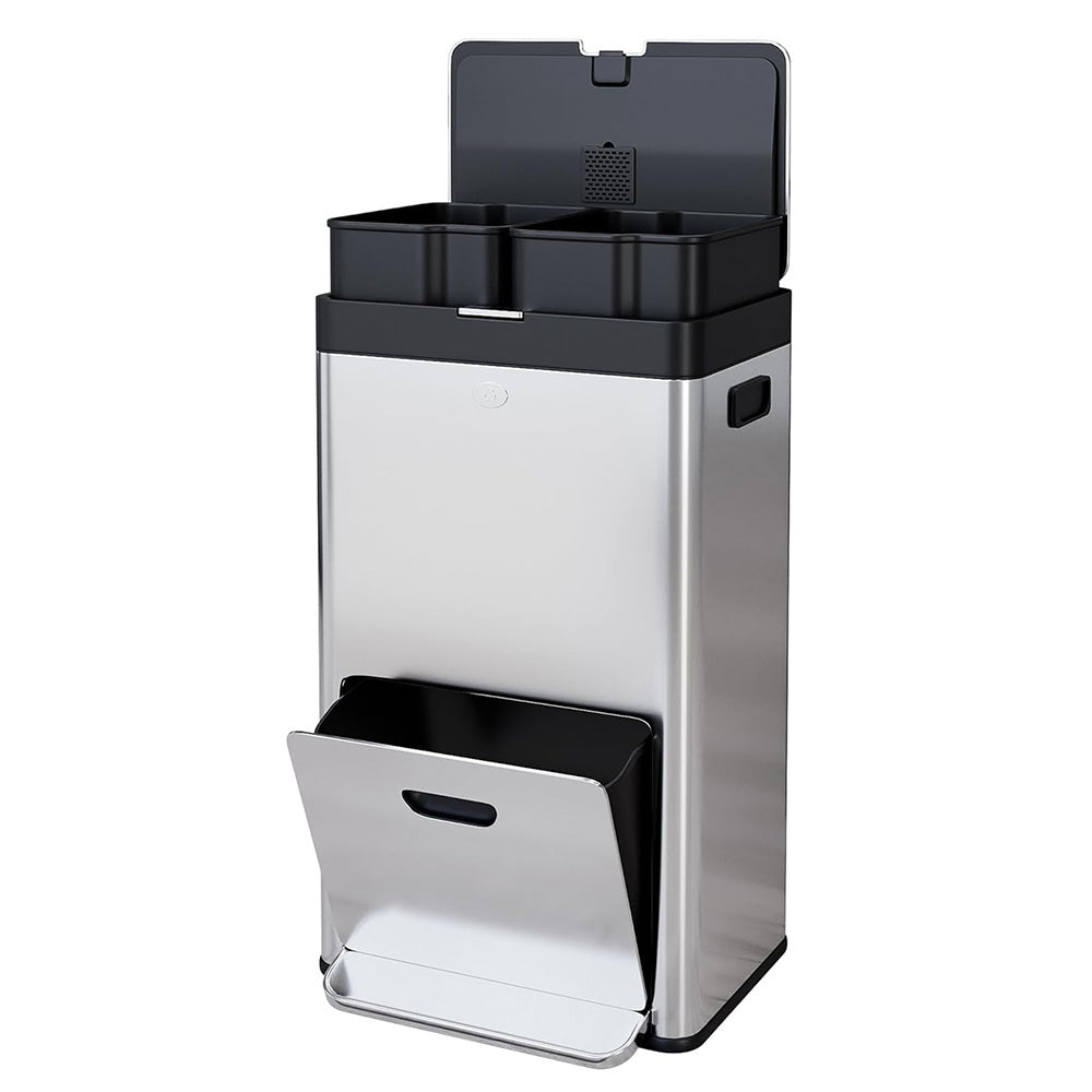 Garvee Vertical Trash Can - 2 Tiers 14 Gal Stainless Steel Tall Trash Can with Recycle Combo for Office Indoor