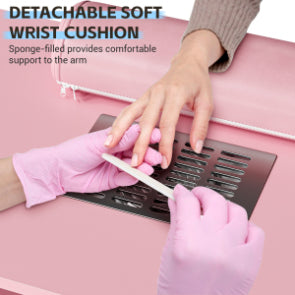 Garvee Salon Manicure Table for Nail Techs with Electric particles Collector – Portable Desk with 4 Drawers, Side Cabinet, Lockable Wheels & Wrist Rest, Beauty Station, Pink US Standard