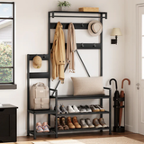 Garvee Hall Tree With Bench and Shoe Storage Parent-Child Coat Rack Shoe Bench Industrial Coat Tree Entryway Large Organizer With Shoe Rack, Storage Cubbies, Hooks, and Top Shelf Black - Black