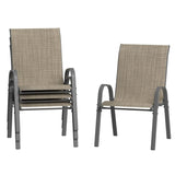 Garvee Patio Stackable Chairs Set of 4 - Outdoor Metal Frame Dining Chairs with Breathable Textilene Fabric for Patio, Deck, Backyard, Brown - Brown
