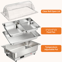 Garvee Chafing Dish Electric Buffet Set 9 QT Stainless Steel Food Servers and Warmers for Wedding and Parties, 23x14x14 in, Silver