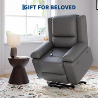 Garvee PU Leather Power Lift Recliner Chair with Massage and Heat, 8-Point Vibration, Adjustable Back and Leg Support, Electric Lift Chair Designed for Mobility Aid Elderly Relaxation, Grey