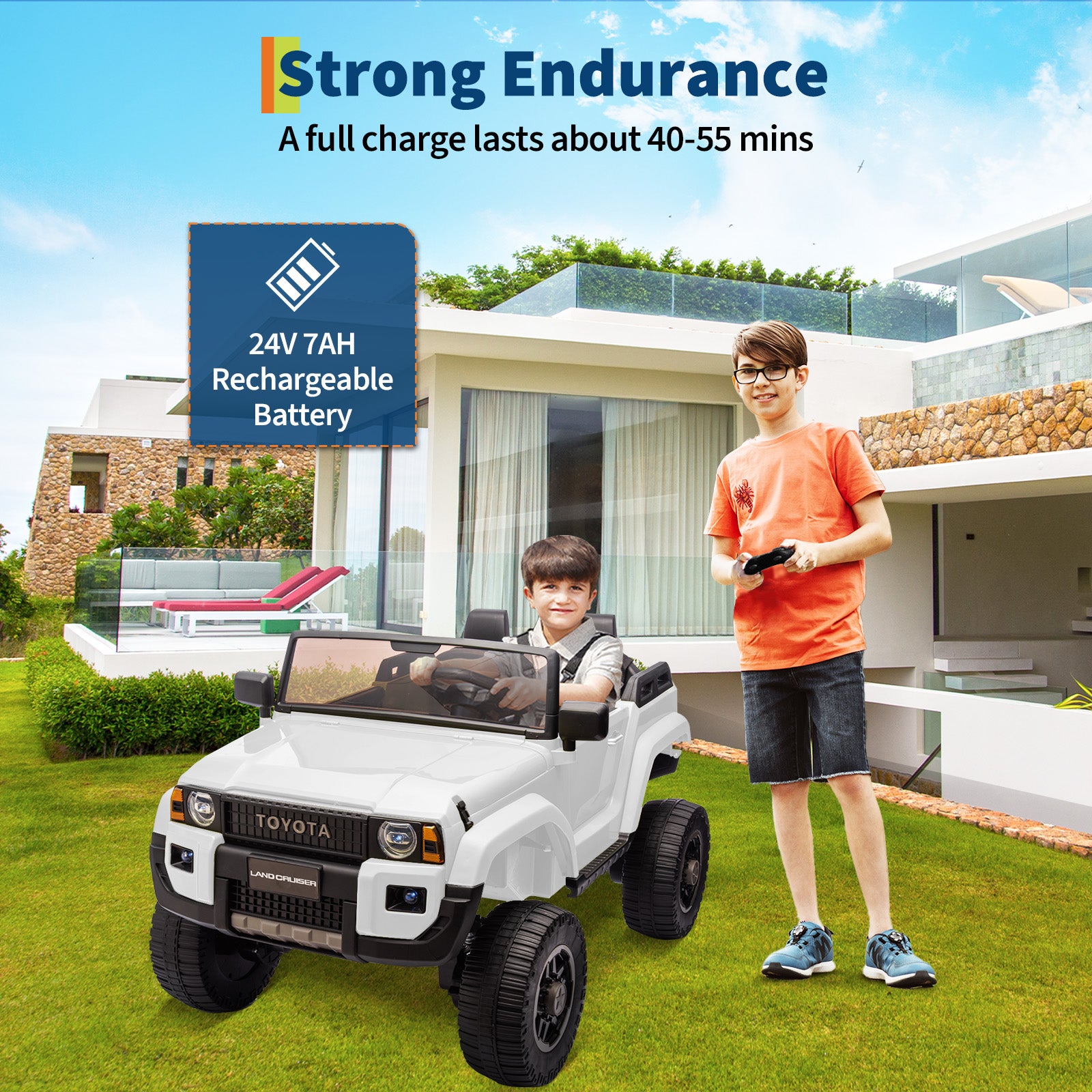 Garvee Toyota Voiture Électrique pour Enfants 24V Sous Licence 2 Places Camion Tout-Terrain avec Télécommande Musique Bluetooth Lumières LED Pelle Fonctionnelle