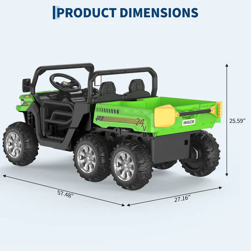 Garvee Ride - P Series: 2-Seater Ride on Car,6X6 24V Kids Ride On Dump Truck with Remote Control Electric Utility Vehicles UTV Battery Powered 6 Wheeler, for 3 years and up - Green