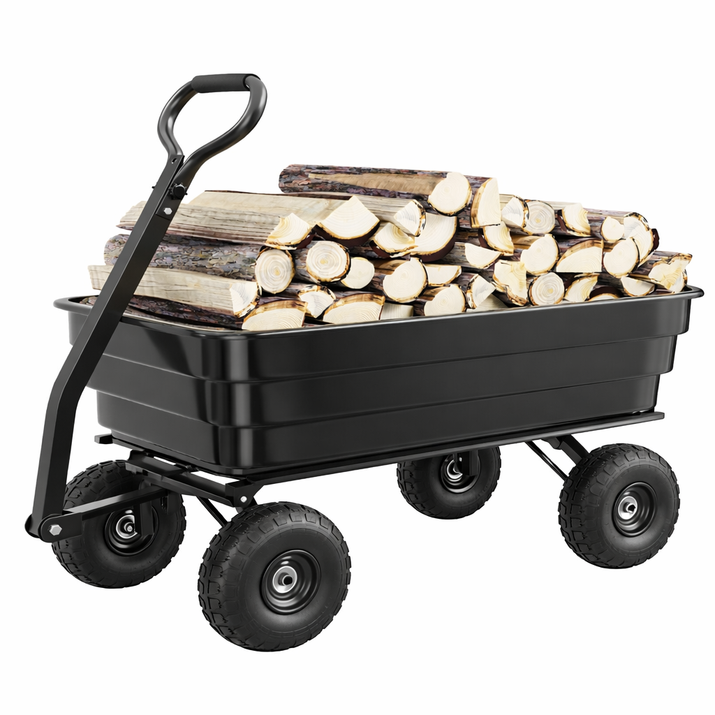 Garvee Poly Dump Cart Heavy Duty 1200lbs Quick-Release Dumping No-Flat 13" Tires Polypropylene Body Steel Frame Garden Yard Landscaping