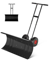 Garvee 29.5" Wide Heavy Duty Snow Pusher with Wheels for Driveway, Steel Blade, 7-Position Adjustable Angle, 60° Tilt Handle, Ergonomic Push Snow Shovel, Ground Protection, Effortless Snow Removal - Black