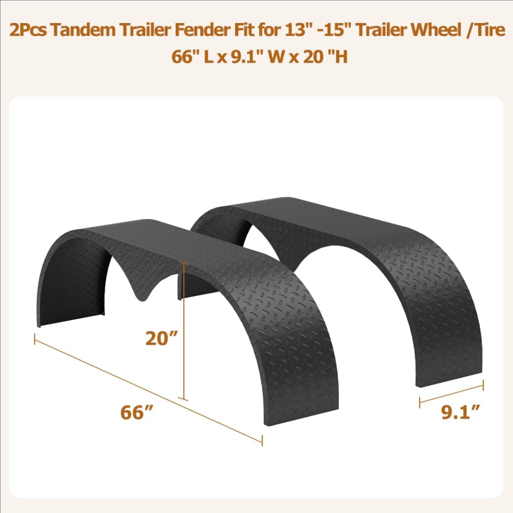 Black Garvee tandem trailer fender dimensions 66 inch length 9.1 inch width 20 inch height