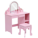 Garvee Kids Vanity with Stool Adjustable LED Light Storage for Girls 3-9 White 39.5in - Pink+Accessories