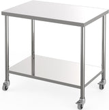 Garvee 48" x 24" Stainless Steel Work Table With Adjustable Undershelf & Locking Casters For Kitchen Restaurant Garage Outdoor Use, 2-Tier, Silver