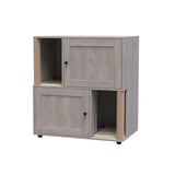 Garvee Cat Litter Box Enclosure for 2 Cats with Scratch Mats & Posts, Modern Farmhouse Wooden Double Hidden Litter Box Cabinet, End Side Table, Spacious, Odor Control