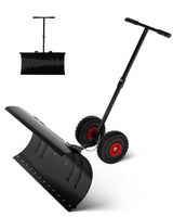 Garvee 29.5 Inch Wide Snow Pusher with Wheels Heavy Duty Steel Blade for Driveway, Adjustable 5-Position Angle, 60° Tilt Handle, Ergonomic Design, Ground Protection - Black