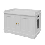 Garvee Cat Litter Box Enclosure Furniture with Barn Door for Indoor Cat Washroom, Wooden Pet House, 31.5in x 19.7in x 21.3in, White - White