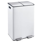 Garvee Dual Trash Can 16 Gal Stainless Steel Kitchen Garbage Can with Lid and Inner Bucket Double Compartment Trash and Recycle Bin Combo with Step Pedal White - White