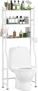 Garvee 3-Layer Over The Toilet Shelf Metal Floor-Standing Toilet Storage With Removable Towel Hooks & Paper Holder For Bathroom Restroom Laundry White - Wrought Iron White 3 Layers