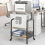 Garvee Large Printer Stand with Power Outlets and USB Ports, Mobile 3 Tier Rolling Cart, Adjustable Storage Shelf, Rustic Gray, Home Office - Grey