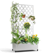 Garvee Metal Plant Box with Trellis Leaf Pattern for Garden Terrace Balcony Privacy Screen 120x40x180cm - White