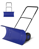 Garvee 36" Wide Snow Pusher with Wheels, Heavy-Duty Steel Blade, Adjustable Handle, 60° Tilt for Driveway Snow Removal, Black - Blue
