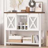 Garvee Farmhouse Coffee Bar Cabinet with Wine Rack, MDF Wood, Metal, Scratch-Resistant, Waterproof, for Kitchen, Dining, Living Room - Contrast Color (white + brown)
