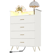 Garvee Tall 4-Drawer Dresser with RGB Lights & Charging Station, App Controlled, Large Capacity, White - White