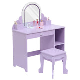 Garvee Kids Vanity with Stool Adjustable LED Light Storage Drawer for Girls 3-9 White - Purple+Accessories