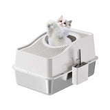 Garvee Stainless Steel Litter Box With Lid Extra Large Enclosed Cat Litter Box For Big Cats Anti-Leakage Metal Kitty Box With High Sided Enclosure Scoop Pedal Non-Slip Mat Easy To Clean - White Basin 20 High