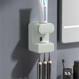 Garvee Automatic Toothpaste Dispenser Wall Mounted Electric Toothpaste Dispenser With 3 Toothbrush Slots Thermal Sensing Bathroom Dispenser Green - Green