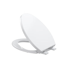 Garvee 19 Inch Elongated Toilet Seat with Slow Close, Durable White Bathroom Seat for Family Use