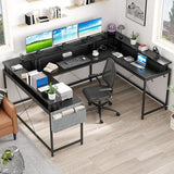 Garvee U Shaped Desk, 79 Inch Large Corner Office Desk with Monitor Stands, Reversible L Shaped Computer Gaming Desk with Power Outlets & LED Lights,U Shaped Gaming Desk,Black Willow - Black Willow