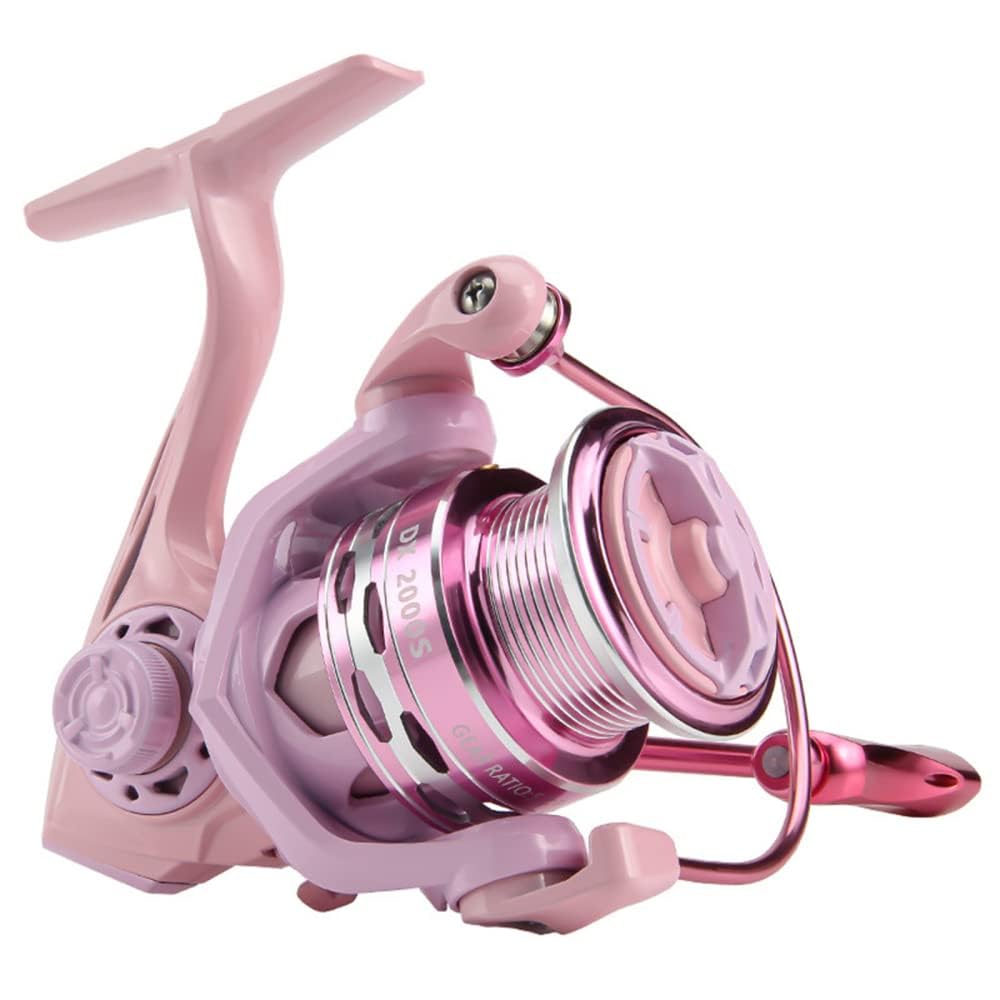 Pink spinning fishing reel product view