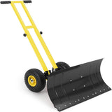 Garvee Wheeled Snow Shovel 29"x16.5" Double-Rod Metal Pusher Plow with 5-Angle Adjustable T-Handle Rubber Wheels for Driveways Sidewalks - Black & Yellow