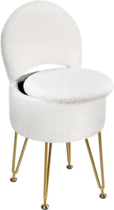 Garvee Vanity Stool With Storage Folding Back Faux Fur Ottoman Makeup Stool For Bedroom Adults 15.71x13.10x30.71 White - White