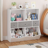 Garvee Kids Toy Storage Organizer with Bookcase, Kids Bookshelf, Toddler Bin Storage Unit with 7 Compartments and 3 Removable Drawers for Girls, Boys, Bedroom, Playroom, Nursery (White)