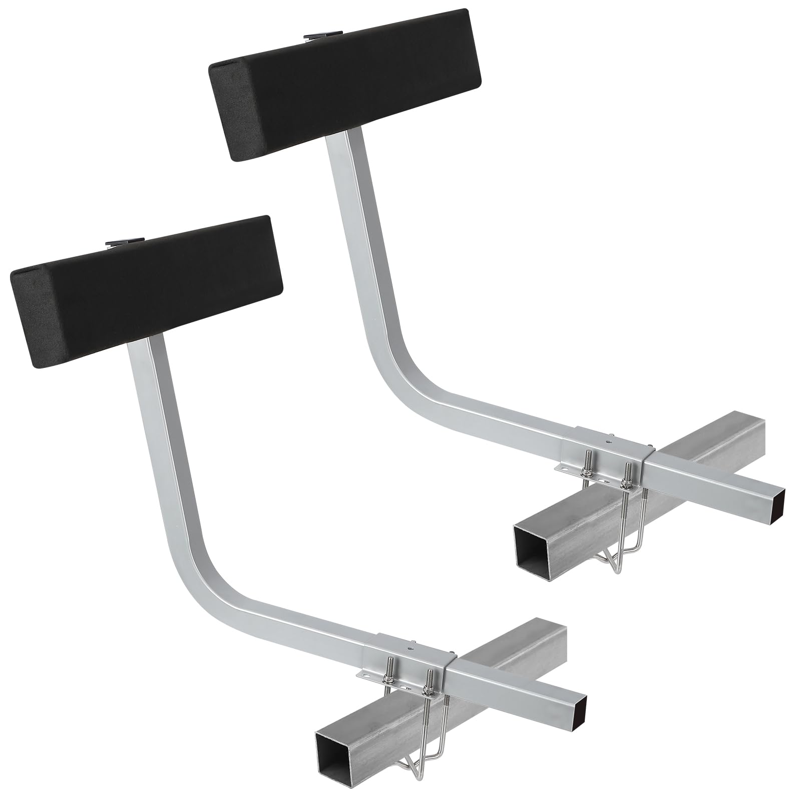 Two white T shaped boat trailer guides with screws and wrench