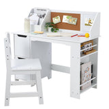 Garvee White Study Desk and Chair Set with Bookshelf, Bulletin Board, and Cabinets - Ideal for Boys and Girls Ages 3-8 - White