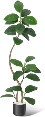 Garvee 6FT Artificial Rubber Tree Black Resin Pot Faux Fiddle Leaf Fig Indoor Decor Large Real Touch Fake Floor Plant - Black Basin White Stone