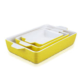Garvee Ceramic Baking Dish Set of 3, Rectangular Casserole Dish for Oven with Handles, Deep Lasagna Baking Pans for Cooking, Kitchen, Cake Dinner, Banquet, Daily Use, Yellow - Yellow