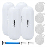 Garvee Boat Fenders 4 Pack 10x28 Inches PVC Marine Bumpers with Ropes & Pump for Docking, Ribbed Design, White - White