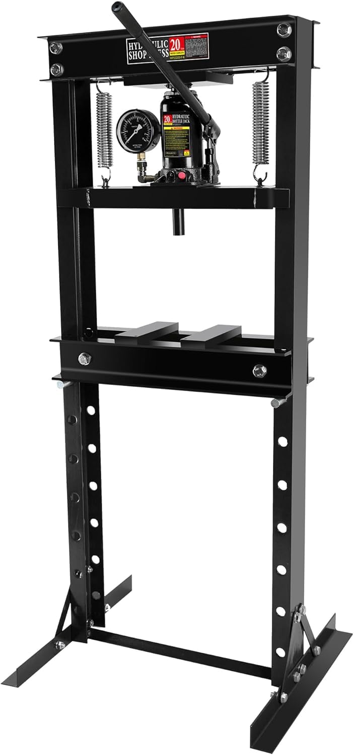 20 Ton Hydraulic H-Frame Shop Press With Adjustable Workbench – Floor Model In Black