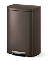 Garvee 50L Stainless Steel Kitchen Trash Can with Pedal Soft-Close Lid Removable Inner Bucket Odor Control Rust Resistant for Bathroom Office Use - Brown