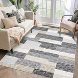 Garvee Machine Washable Living Room Rugs 8x10 Non-Slip Modern Geometric Floor Carpet, Stain-Resistant Low Pile Throw Rug, Contemporary Accent Rug for Kitchen, Office, Gray Camel - Gray Camel