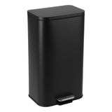 Garvee 8 Gallon Stainless Steel Step Trash Can with Soft-Close Lid & Removable Inner Bucket for Kitchen Office Bathroom, Black, Rectangular - Black