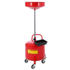 Garvee 8 Gallon Oil Drain Tank, Portable Oil Drain Container, Air Operated Drainer, Fluid Fuel Transfer Drainage, Adjustable Funnel Height with Wheel &15'' Premium Bowl and a Toolbox, Red