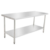 Garvee Stainless Steel Prep Table 48x24 Inch Adjustable Undershelf Heavy Duty Rustproof Kitchen Work Table for Restaurants Bakeries - No Casters No Back Plate 08 Curved Edge With Hook