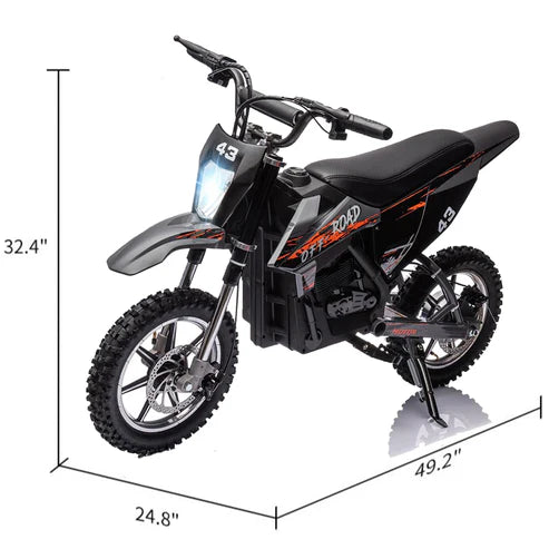 Garvee Ride - T Series: 36V Kids Electric Dirt Bike, 350W/15.5MPH Brushless Motor, LED, Comfortable Leather Seat, 175lbs Max Load Capacity- Black