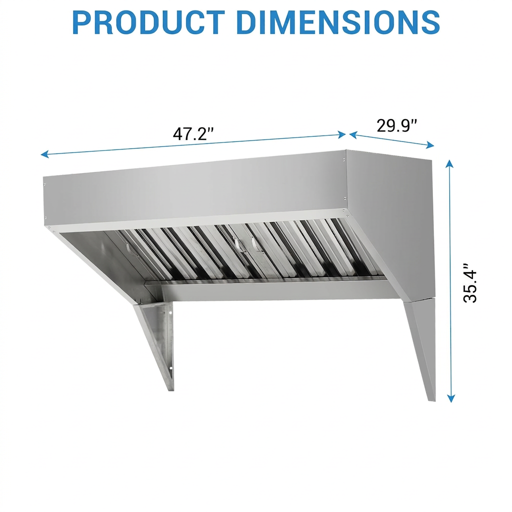 Hotte d'aération commerciale en acier inoxydable Garvee 4FT, hotte d'extraction résistante à la rouille 201, murale pour restaurant, camion de cuisine, cuisine commerciale, argent
