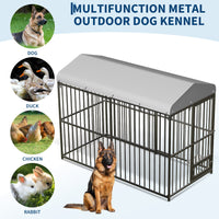 Garvee Grand Chenil d'extérieur Robuste 2,4 × 1,2 × 1,8 m avec Verrou, Gamelle Rotative en Acier Inoxydable, Toit Étanche, pour Toutes les Races de Chiens, en Métal, Résistant aux Intempéries