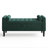 Garvee 46.5 in Green Velvet Storage Ottoman Bench, Upholstered End-of-Bed Bench, Footrest Seat, Multi-Functional Shoe Bench with Rolled Armrests & Wood Legs for Entryway Living Room Bedroom Hallway - Green