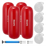 Garvee Boat Fenders 4 Pack 10 x 28 Inches Ribbed Center Hole with Ropes and Pump for Docking, Durable PVC, White - Red