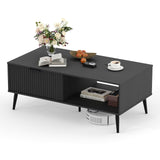 Garvee Coffee Table with Storage, Wooden Sliding Door, Solid Wood Legs, Mid Century Modern, 41.34-Inch, Black for Living Room Home Office Farmhouse - Black